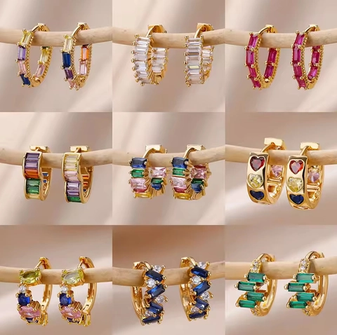 304 Stainless Steel Rhinestone Hoop Earrings 18K Gold Plated Geometric Huggie Earrings Luxury Fashion Jewelry For Women