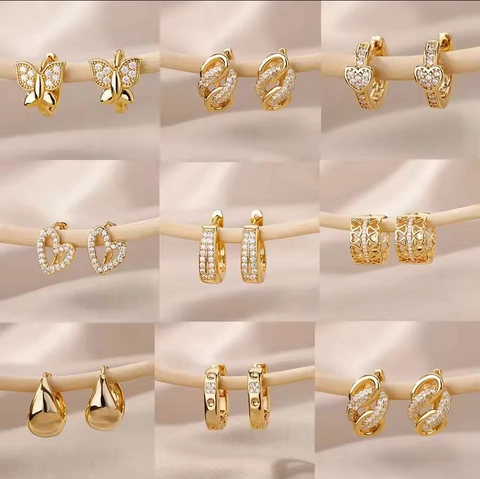 304 Stainless Steel Rhinestone Hoop Earrings 18K Gold Plated Geometric Huggie Earrings Luxury Fashion Jewelry For Women