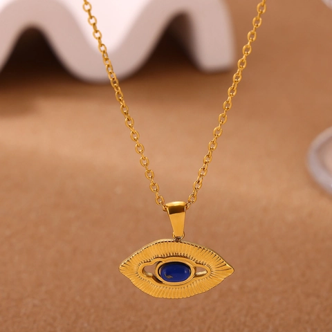 Bohemian 304 Stainless Steel Necklace For Women Vintage Evil Eye Rhombus Pendant Gold Silver Plated Ethnic Style Jewelry Gift