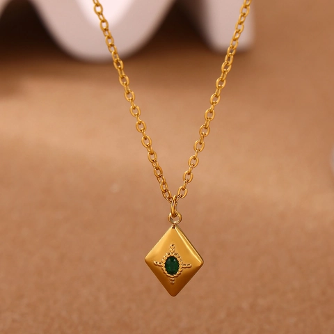 Bohemian 304 Stainless Steel Necklace For Women Vintage Evil Eye Rhombus Pendant Gold Silver Plated Ethnic Style Jewelry Gift