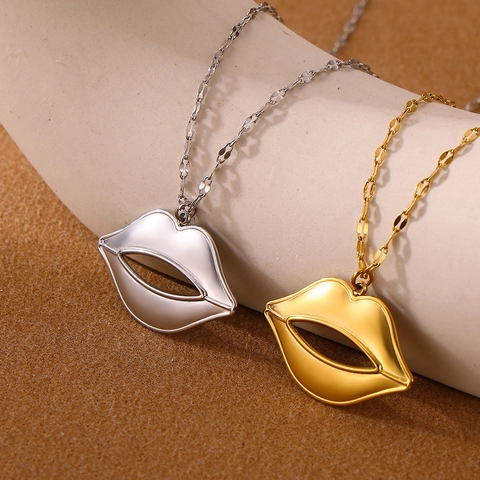 Mode Roestvrij Staal Lip Hanger Halsketting Voor Vrouwen Sexy Holle Mond Vorm Ketting Goud Zilver Verguld Sieraden