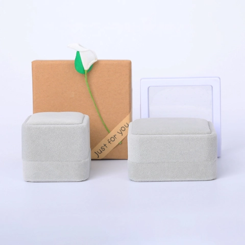 Boîte d'Emballage de Bijoux de Mode en Velours Boîte Cadeau en Papier Kraft Étui de Rangement pour Bagues Boucles