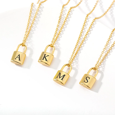 Minimalist Stainless Steel Gold Plated Padlock Letter Pendant Necklace For Men Women Initial Lock Fashion Jewelry Gift