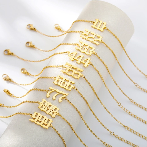 Gothic Angel Number Anklet 111-999 For Women Stainless Steel Gold Silver Plated Personalized Numerology Adjustable Body Jewelry Gift