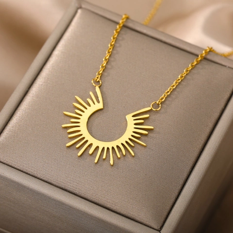 Minimalistische Edelstahl Sonne Anhänger Halskette Für Damen Geometrische Chat-Blase Doppelschicht Gold Silber Überzug Schmuck