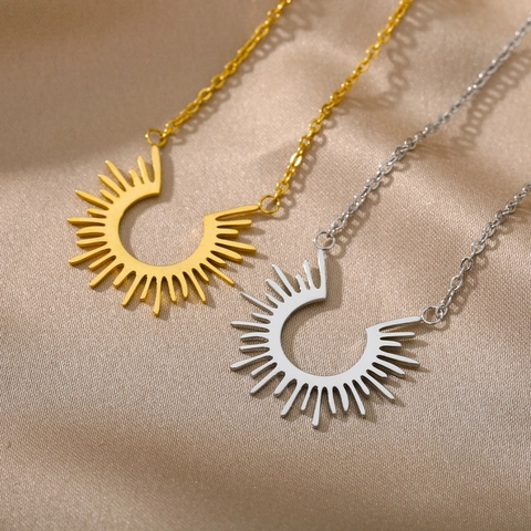 Minimalistische Edelstahl Sonne Anhänger Halskette Für Damen Geometrische Chat-Blase Doppelschicht Gold Silber Überzug Schmuck