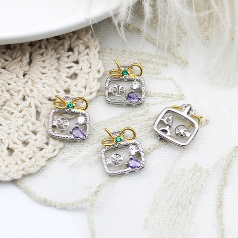 Copper Gold Plated Perfume Bottle Pendant With Bow Rhinestone Inlaid DIY Jewelry Accessories For Necklace Bracelet Women