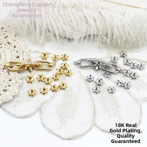 18K Gold Plated Copper Pave Zirconia Bullet Three-Ring Rivet DIY Jewelry Findings Clasp Star Spacers Necklace Bracelet Accessories