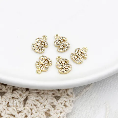 18K Gold Plated Copper Dollar Sign Pendant Micro Inlaid Zirconia Charm For DIY Necklace Bracelet Making Women Jewelry Accessory