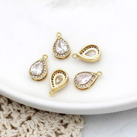 18K Goud Verguld Messing Waterdruppel Hanger Zirconia Charms Voor Ketting Armband DIY Sieraden Maken Accessoire Voor Dames