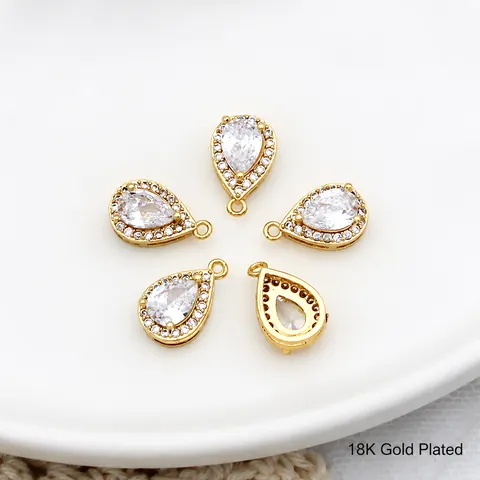18K Goud Verguld Messing Waterdruppel Hanger Zirconia Charms Voor Ketting Armband DIY Sieraden Maken Accessoire Voor Dames