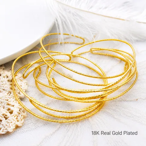 Bracciale Aperto in Rame Placcato Oro 18K per Creazione Gioielli DIY Bangle in Metallo Regolabile con Texture Ondulata Donna