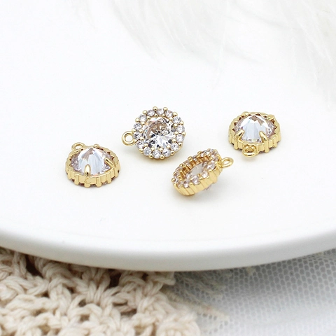 18K Gold Plated Brass Round Rhinestone Halo Pendant For DIY Jewelry Making Accessories Elegant Minimalist Style Women Jewelry