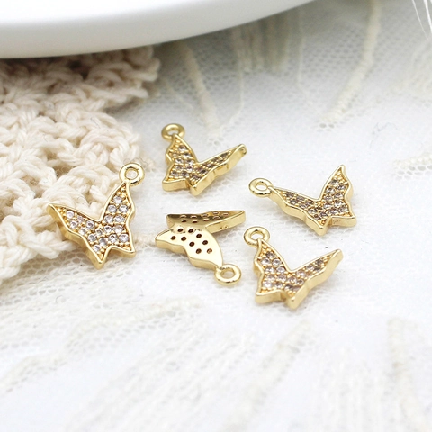 18K Gold Plated Copper Butterfly Pendant With Rhinestone Micro Pave For DIY Necklace Bracelet Jewelry Making Accessories