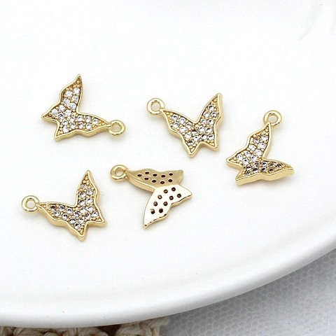 18K Gold Plated Copper Butterfly Pendant With Rhinestone Micro Pave For DIY Necklace Bracelet Jewelry Making Accessories