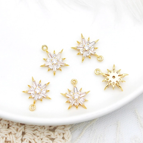 18K Vergulde Koperen Sterrenstraal Hanger Zonder Ketting Zirkonia Vijfpuntige Ster Charm Voor DIY Sieraden Maken Accessoires