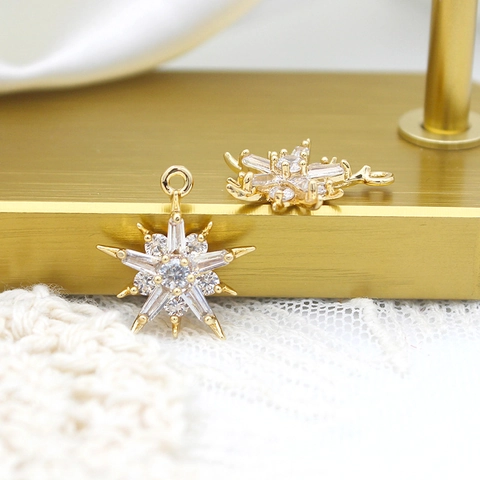 18K Vergulde Koperen Sterrenstraal Hanger Zonder Ketting Zirkonia Vijfpuntige Ster Charm Voor DIY Sieraden Maken Accessoires