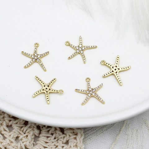 DIY Copper 18K Gold Plated Zirconia Starfish Pendant Only Without Chain For Jewelry Making Earrings Necklace Accessories