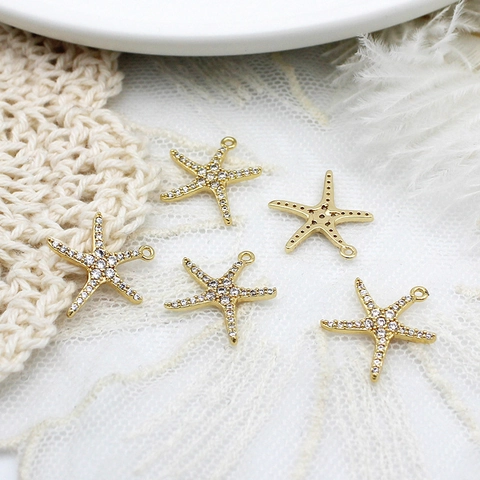 DIY Copper 18K Gold Plated Zirconia Starfish Pendant Only Without Chain For Jewelry Making Earrings Necklace Accessories