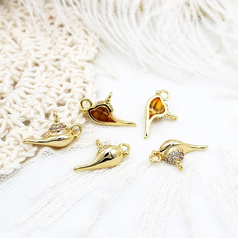 Aladdin Magic Lamp Shape Copper Pendant 18K Gold Plated Rhinestone Micro Pave Charm For DIY Jewelry Making Necklaces Bracelets