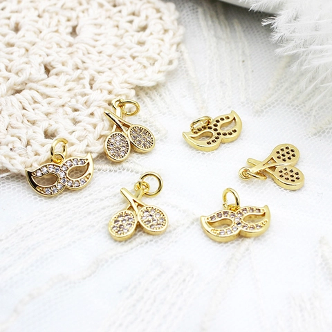 DIY Jewelry Making Copper Charms 18K Real Gold Plated Micro Inlaid Zirconia Mask Tennis Rackets Pendants Accessories