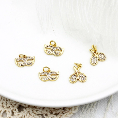DIY Jewelry Making Copper Charms 18K Real Gold Plated Micro Inlaid Zirconia Mask Tennis Rackets Pendants Accessories