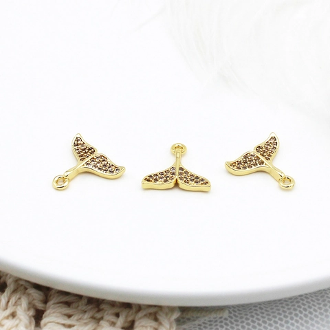 18K Gold Plated Copper Whale Tail Pendant DIY Jewelry Findings Micro Inlaid Zirconia Fish Tail Charms For Necklace Bracelet