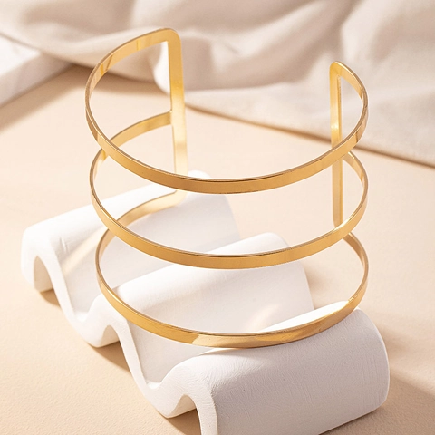 Bracciale Da Braccio Aperto Geometrico Minimalista In Lega Per Donna Gioielli Bracciale Superiore Dorato Lucido