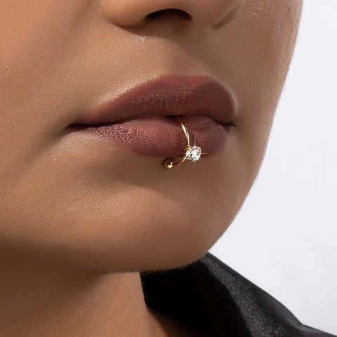 Aro para Labios y Nariz Sin Perforación de Aleación de Zirconia para Mujer Hip Hop Chapado en Oro en Forma de U Joyería