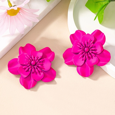 Fashion Large Floral Stud Earrings For Women Alloy Matte Flower Earrings With Stainless Steel Earring Post Party Jewelry