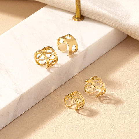 Fashion Gold Alloy Hollow Out Heart Wave Geometric Open Toe Rings For Women Minimalist Adjustable Foot Jewelry Finger Ring Gift