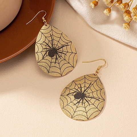 Halloween Waterdrop Earrings For Women Alloy Spider Web Pattern Spider Design Gold Silver Trendy Party Jewelry Gift