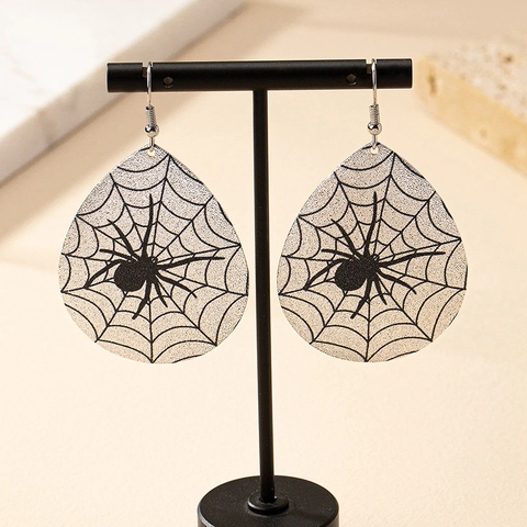 Halloween Waterdrop Earrings For Women Alloy Spider Web Pattern Spider Design Gold Silver Trendy Party Jewelry Gift