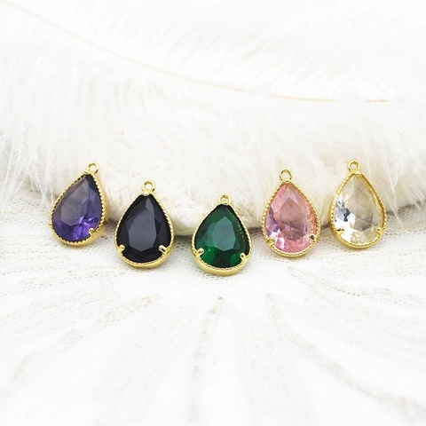 18K Gold Plated Copper Colorful Crystal Geometric Heart Waterdrop Square Pendants For DIY Necklace Earring Jewelry Making Accessories
