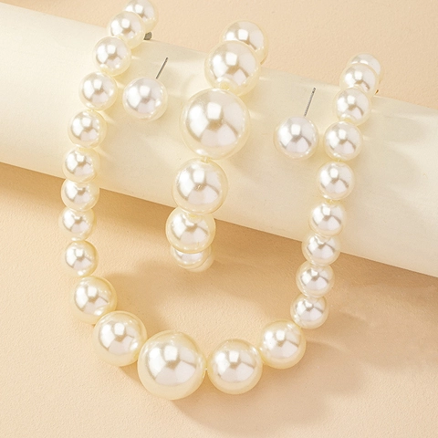 Französisch Retro Legierung Kunstperle Schmuck Halskette Armband Ohrstecker Graduierte Süßwasserperle Elegant Hochzeit Damen