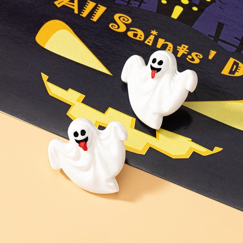 Funny Halloween White Ghost Acrylic Stud Earrings For Women Cute Red Tongue Spooky Party Jewelry Cartoon Earrings