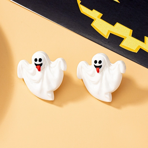 Funny Halloween White Ghost Acrylic Stud Earrings For Women Cute Red Tongue Spooky Party Jewelry Cartoon Earrings