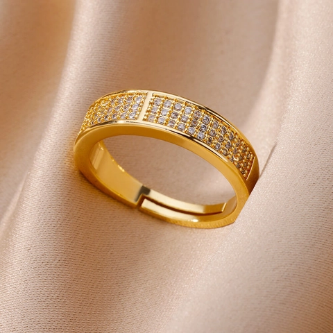 Luxury Copper Rhinestone Geometric Open Ring Multilayer Knot Adjustable Gold Finger Ring For Women Fashion Jewelry Gift