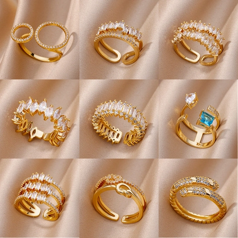 Fashion Copper Zirconia Open Ring For Women Geometric Layered Knot Design Gold Platinum Plated Adjustable Finger Ring Jewelry Gift