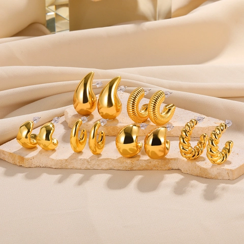 Minimalist Gold Alloy Geometric Hoop Earrings For Women Vintage C-Shaped Star Moon Crescent Liquid Metal Stud Earrings Jewelry