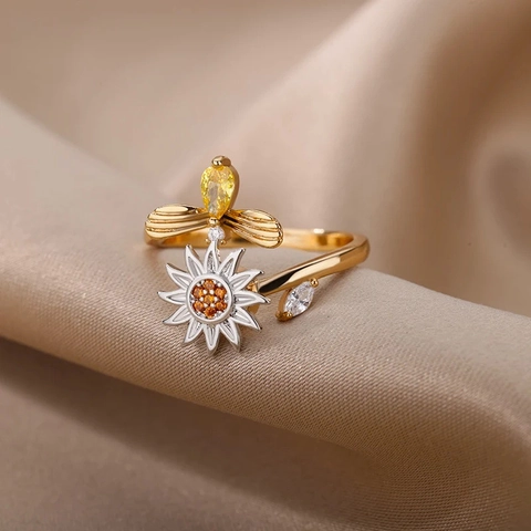 Bagues Ouvertes Ajustables Pour Femmes En Acier Inoxydable Coeur Coquillage Papillon Géométrique Soleil Bijoux
