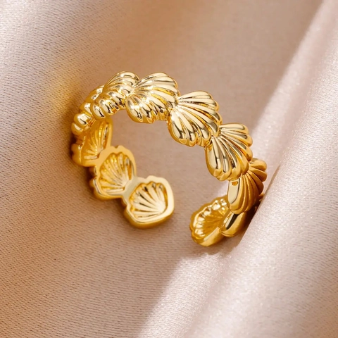 Anello Aperto a Forma di Stella Marina e Conchiglia in Lega Placcata Oro Donna Set Gioielli Regolabili Orecchini Collana