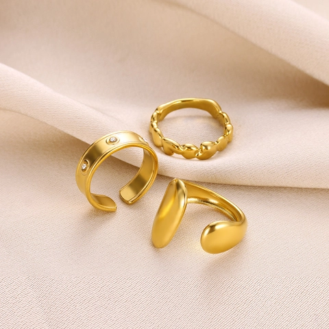 Bague Ouverte Minimaliste en Acier Inoxydable pour Femme Plaqué Or Argent Motif Géométrique Cœur et Vagues avec Zirconium Incrusté Bijoux Réglables Cadeau