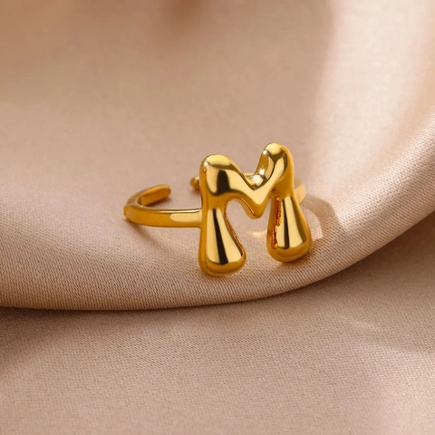 Επιχρυσωμένο Δαχτυλίδι 18K Bubble Alphabet Ανοιχτό για Γυναίκες Χαριτωμένο 3D Γράμμα Ρυθμιζόμενο Μινιμαλιστικό Κόσμημα Δώρο