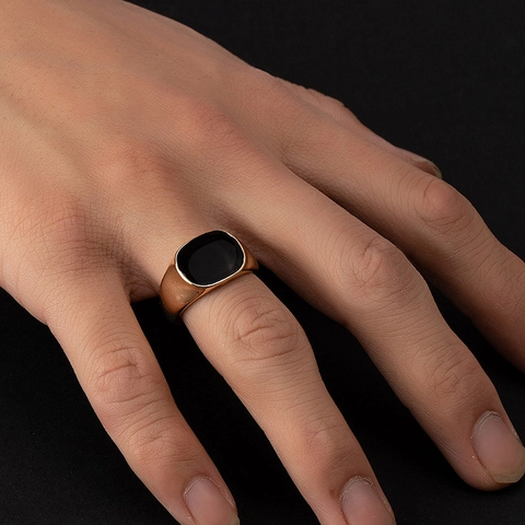 Minimalist Alloy Signet Ring For Men Women Vintage Black Oval Enameled Ring Geometric Hip Hop Industrial Style Jewelry Gift