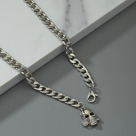 Cintura a Catena da Vita a Maglia Cubana in Lega Argento Punk Con Pendente Teschio Rosa per Donna Gioielli per il Corpo