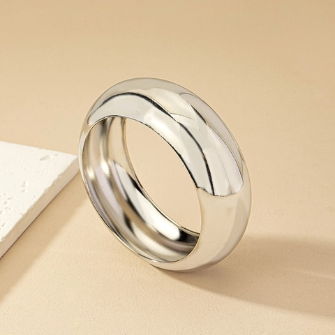 Minimalist Alloy Chunky Dome Bangle Bracelet For Women Polished Mirror Finish Gold Silver Plain Circular Metal Hand Jewelry