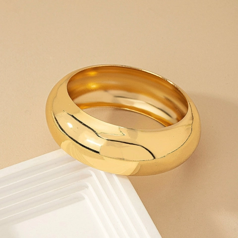 Minimalist Alloy Chunky Dome Bangle Bracelet For Women Polished Mirror Finish Gold Silver Plain Circular Metal Hand Jewelry