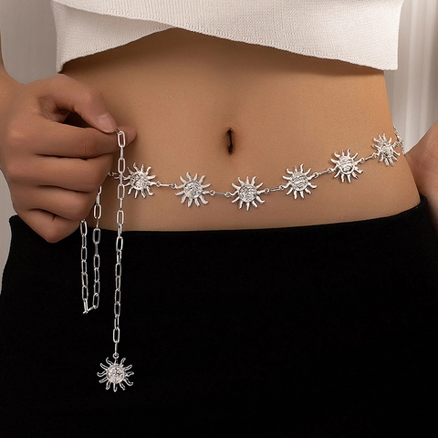 Catena da Vita con Pendente a Forma di Sole in Lega Vintage per Donna Catena a Graffetta Catena per il Corpo Stile Bohemien Regolabile Gioielli Argento
