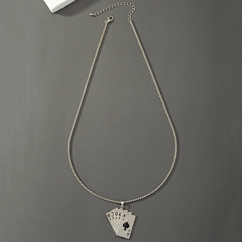 Hip Hop Punk Poker Card Spades Royal Flush Pendant Necklace Alloy Rhinestone Inlaid Fashion Jewelry For Men Women Gift
